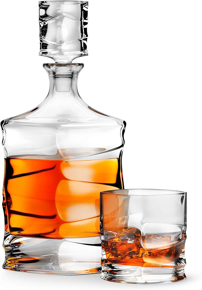 5 件无铅威士忌*器套装,皮革礼品盒 dudley scotch decanter 爵士配有